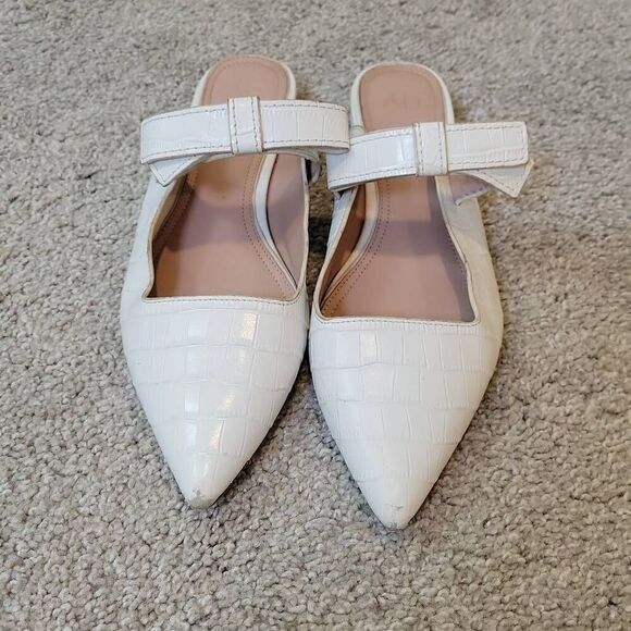 AD & DAUGHTERS Jemma Croc White Leather Flat Pointed Slip On Mule Shoes 9 - Picture 2 of 8